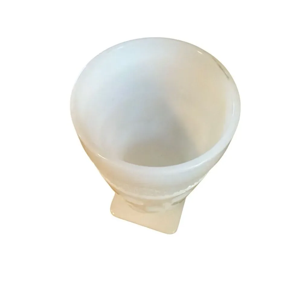 Vintage McKee Opal Milk Glass Goblet, Thumbprint & Crosshatch Design 1957 Mid-Ce